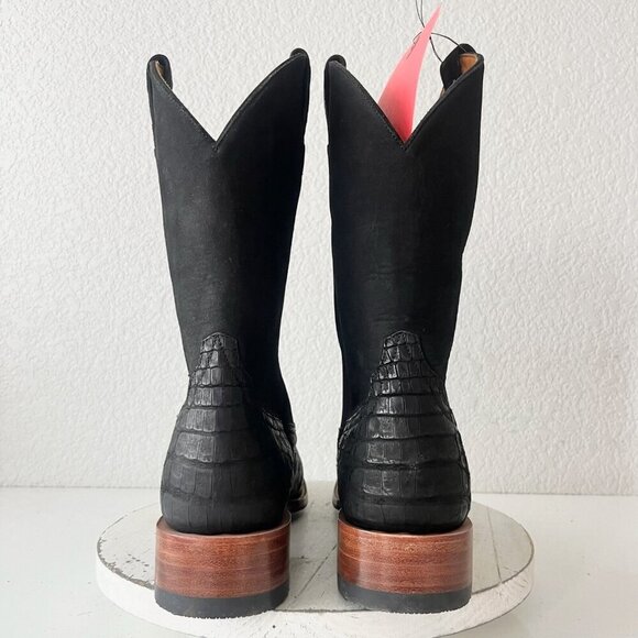 NEW Rod Patrick Mens Cowboy Boots 12.5AAA Black Suede Caiman Western French Toe - Picture 3 of 10